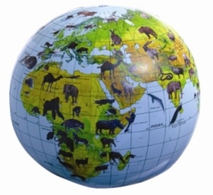 Opblaasbare wereldbol - globe Aarde Dieren Blauw | Harlekijn
