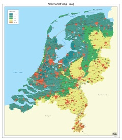 Wandkaart Hoogtekaart van Nederland | 12 provincien