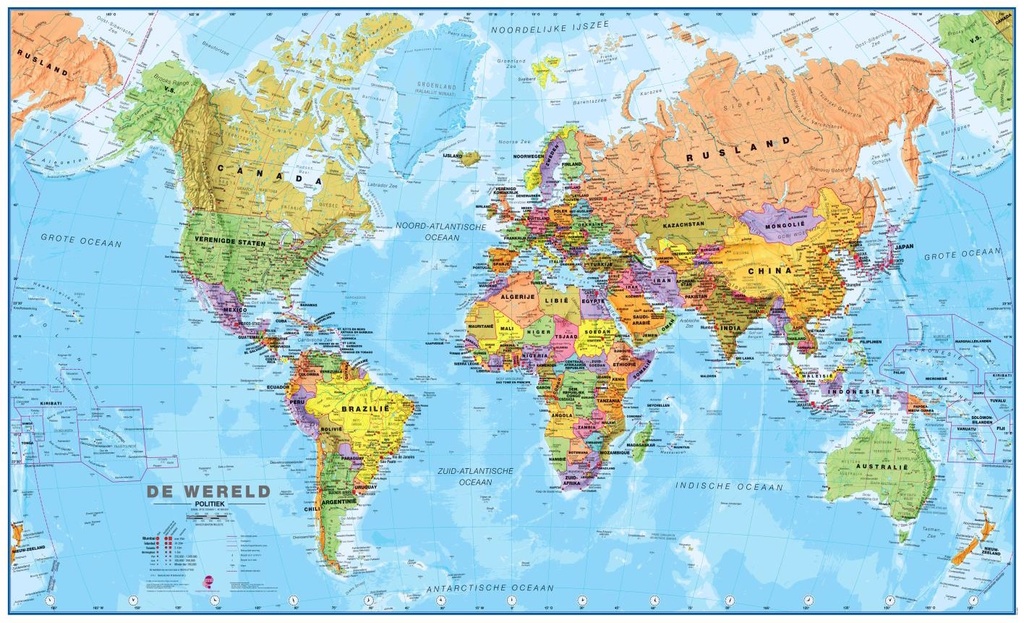 Wereldkaart 64PH-zvl Politiek, 101 x 59 cm | Maps International | 0427899008113 Reisboekwinkel De Zwerver