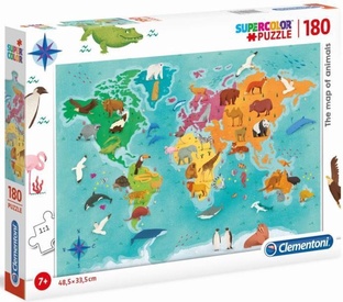 Kinderpuzzel Wereldkaart Dieren | Clementoni