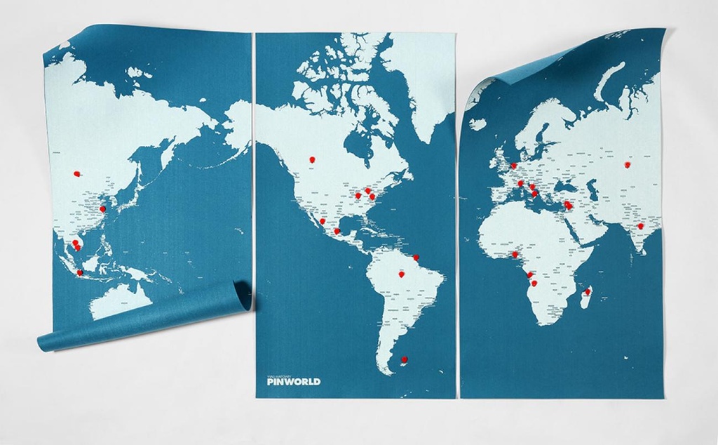 Pin world Wall Map - wereldkaart blauw XL 210 x 130 cm Palomar | | Reisboekwinkel De Zwerver