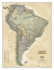 Wandkaart Zuid Amerika, politiek & antiek, 60 x 77 cm | National Geographic