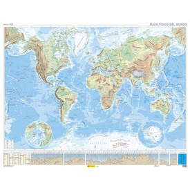 Wereldkaart Mundo Político - Mundo Físico | 138 x 108 cm | CNIG - Instituto Geográfico Nacional