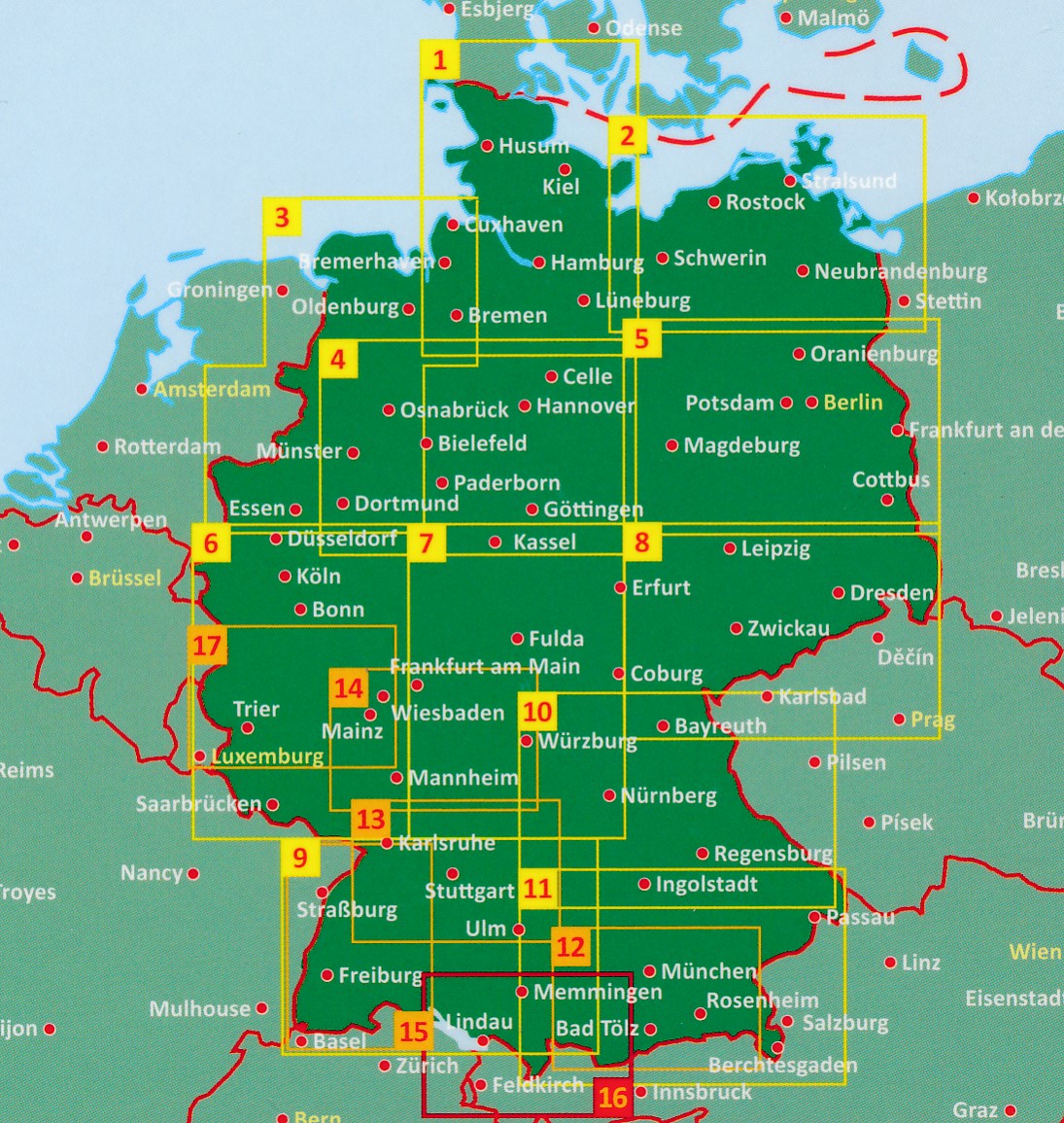 Overzicht top 10 wegenkaarten Duitsland 1:150.000 Freytag & Berndt
