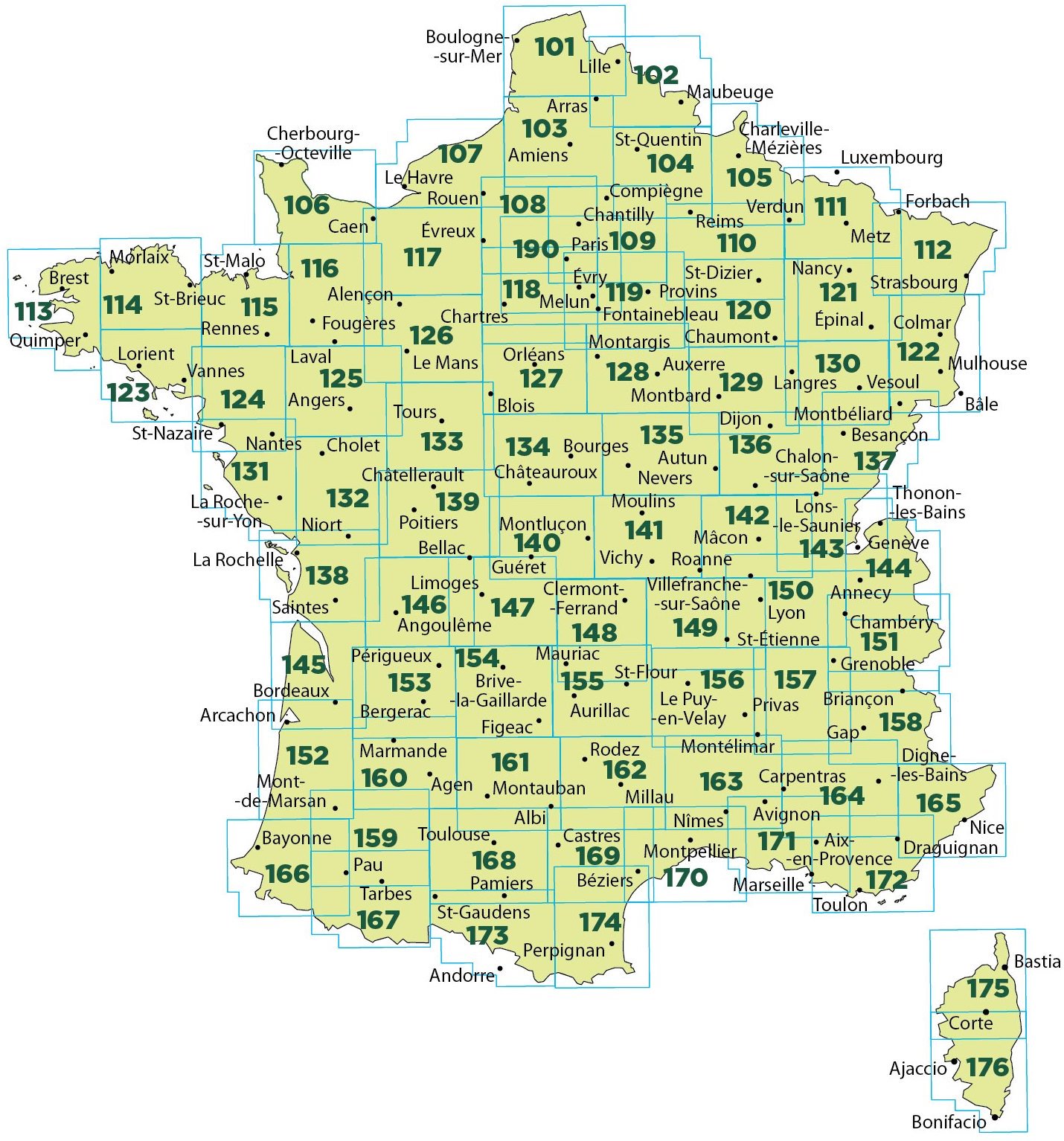 Overzicht IGN wegenkaarten Frankrijk 1:100.000