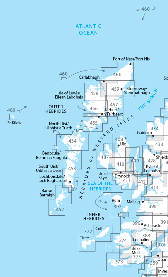 Overzichtskaart Explorer 25.000 wandelkaarten Hebriden - Skye