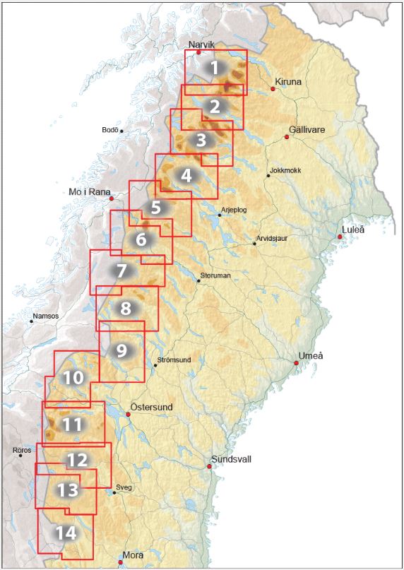 Overzicht Outdoorkaarten Norstedts 75.000 Noord Zweden