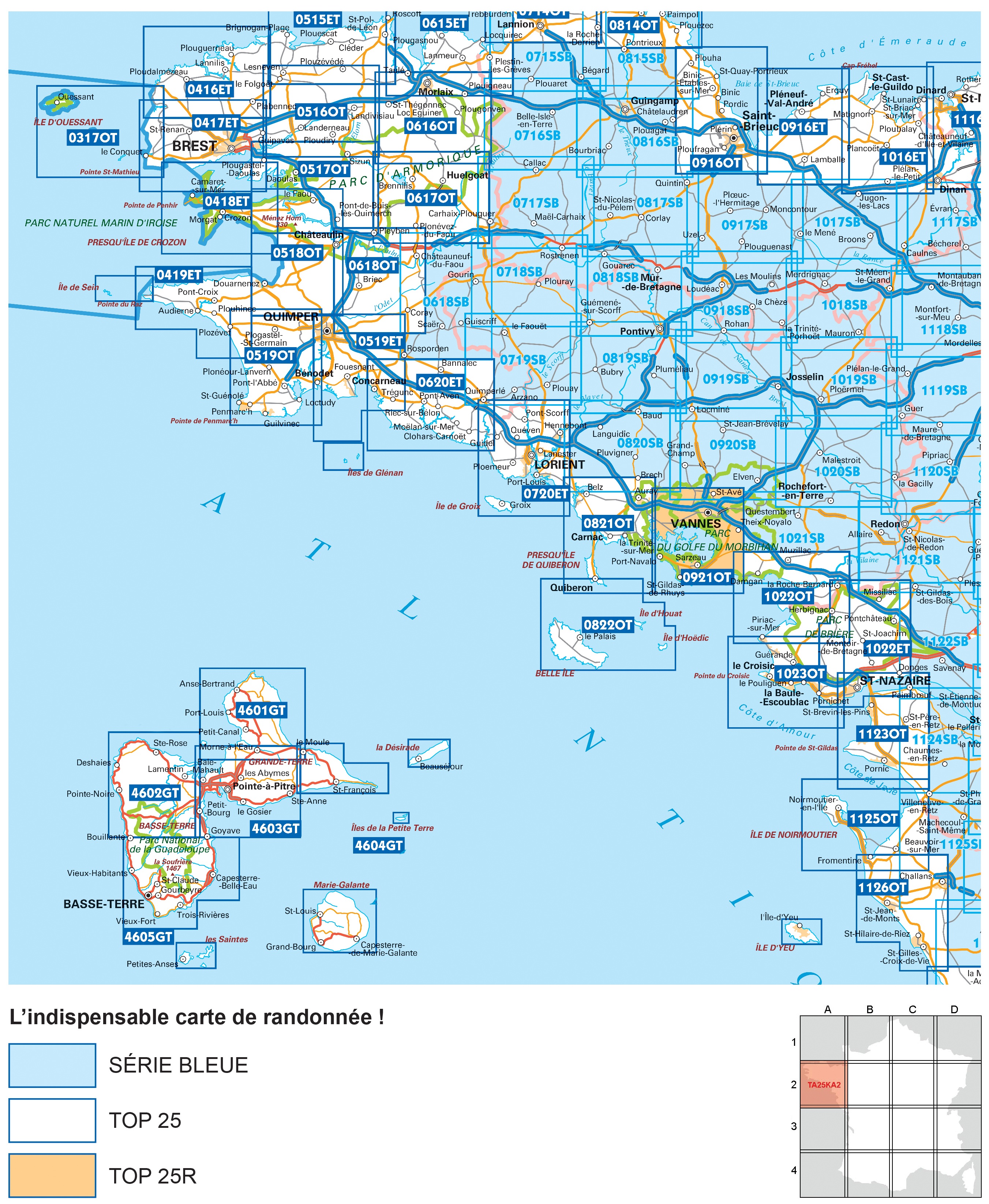 Wandelkaart IGN 25.000 Bretagne West