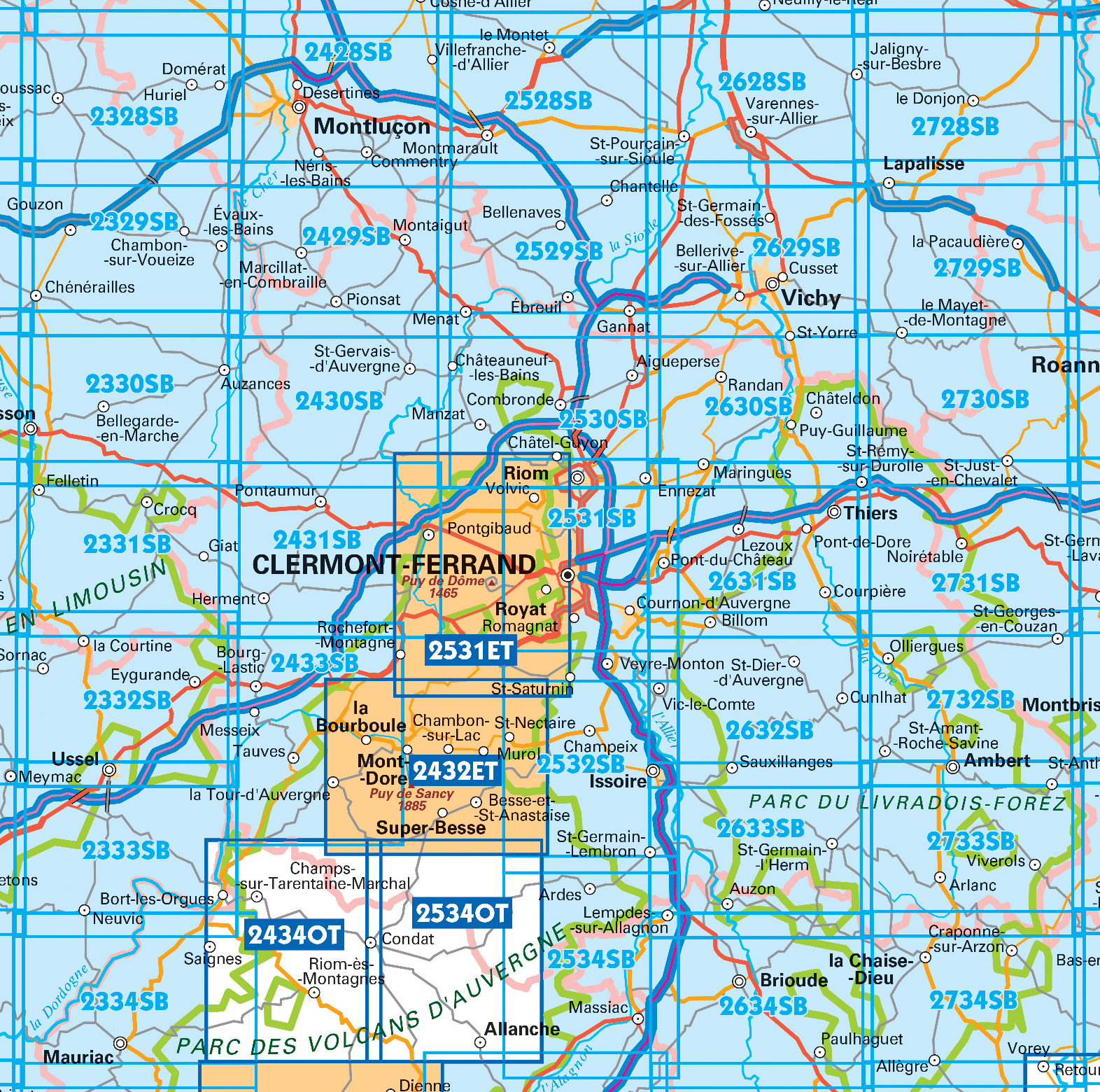 Topografische kaarten IGN 25.000 Auvergne : Noord