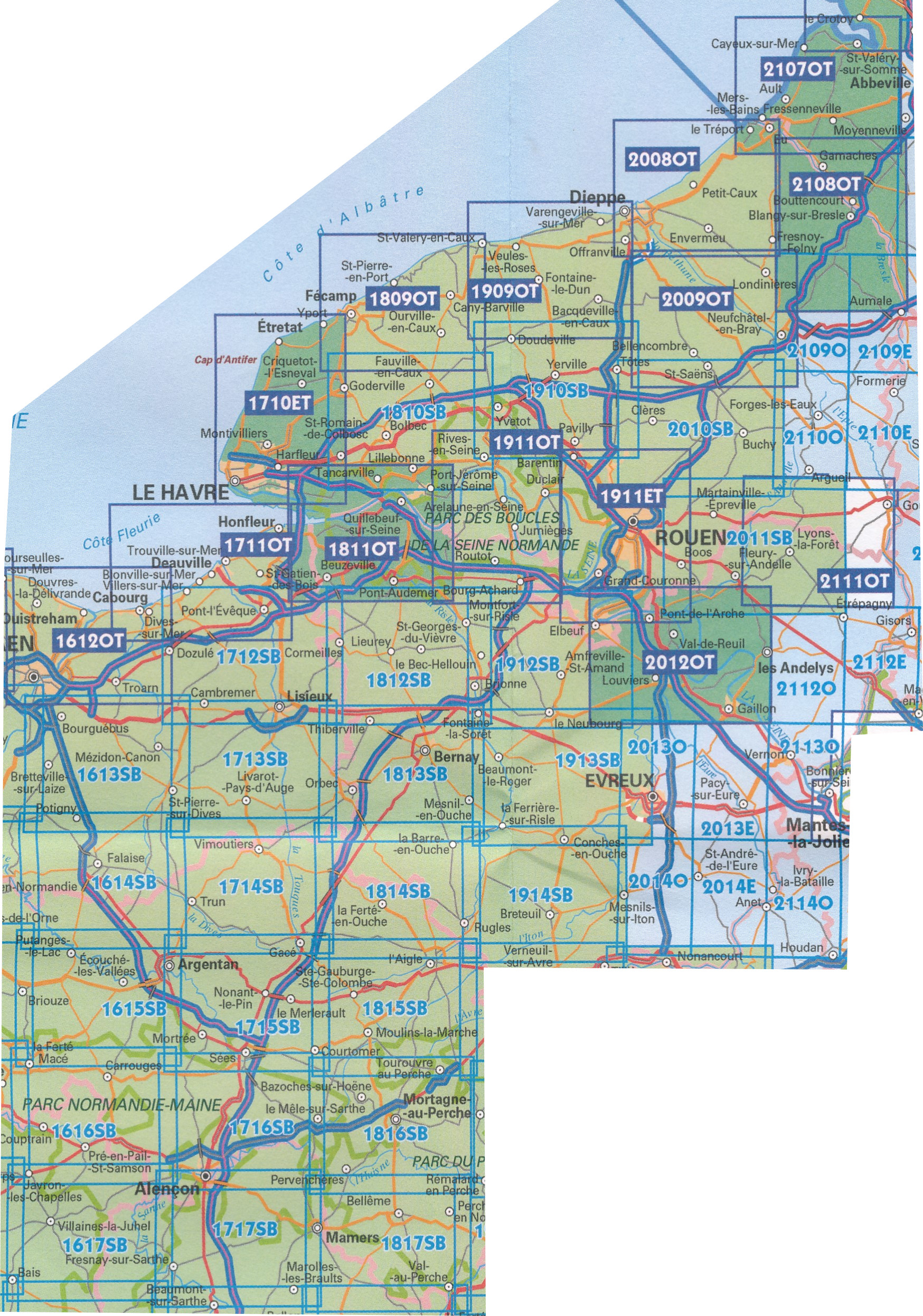 Topografische kaarten IGN 25.000 Normandië: OOSTELIJK GEDEELTE