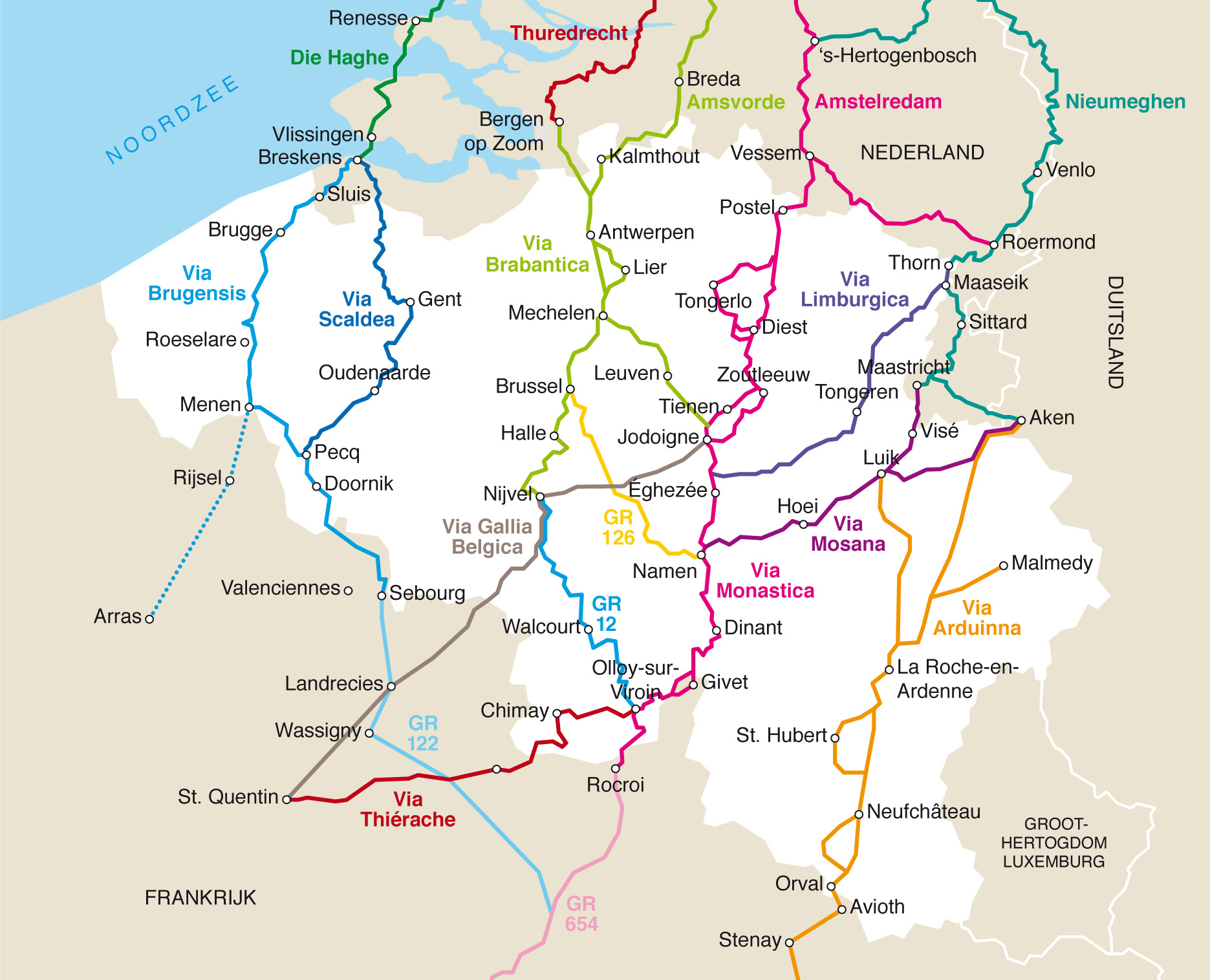 Overzicht Pelgrimsroutes België - Compostela genootschap Vlaanderen