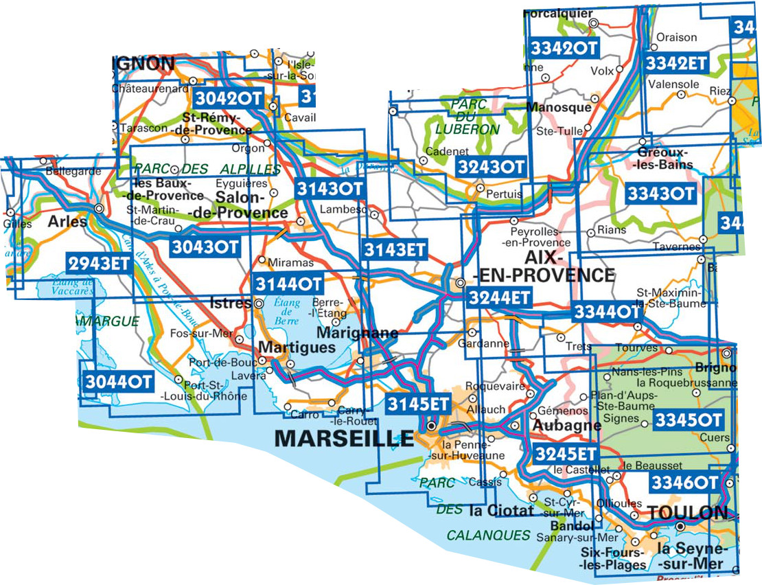 Topografische kaarten IGN 25.000 Provence en Cote d'Azur - WESTELIJK GEDEELTE