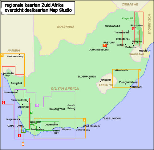 Overzichtskaart van deelkaarten Zuid Afrika