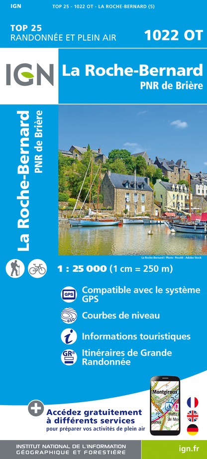 Online bestellen: Wandelkaart - Topografische kaart 1022OT La Roche-Bernard & Parc Naturel Regional de Briere | IGN - Institut Géographique National