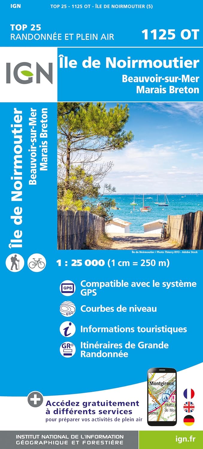 Online bestellen: Wandelkaart - Topografische kaart 1125OT Ile de Noirmoutier, Beauvoir-sur-Mer & Bourgneuf-en-Ret | IGN - Institut Géographique National