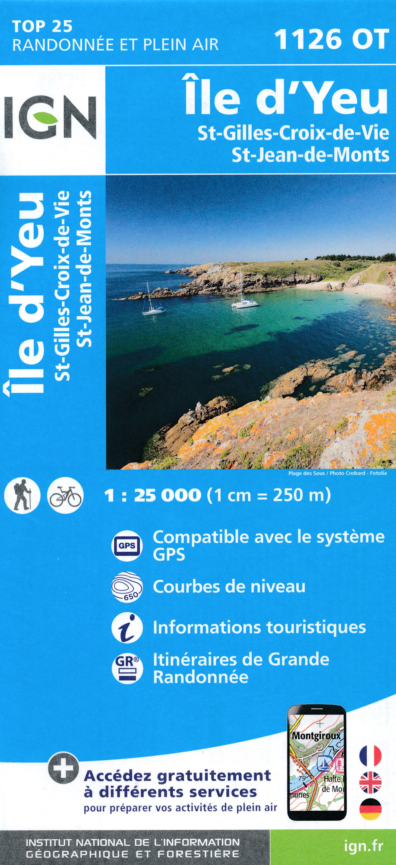 Online bestellen: Wandelkaart - Topografische kaart 1126OT Ile d'Yeu, Saint-Gilles-Croix-de-Vie & Saint-Jean-de-Mont | IGN - Institut Géographique National