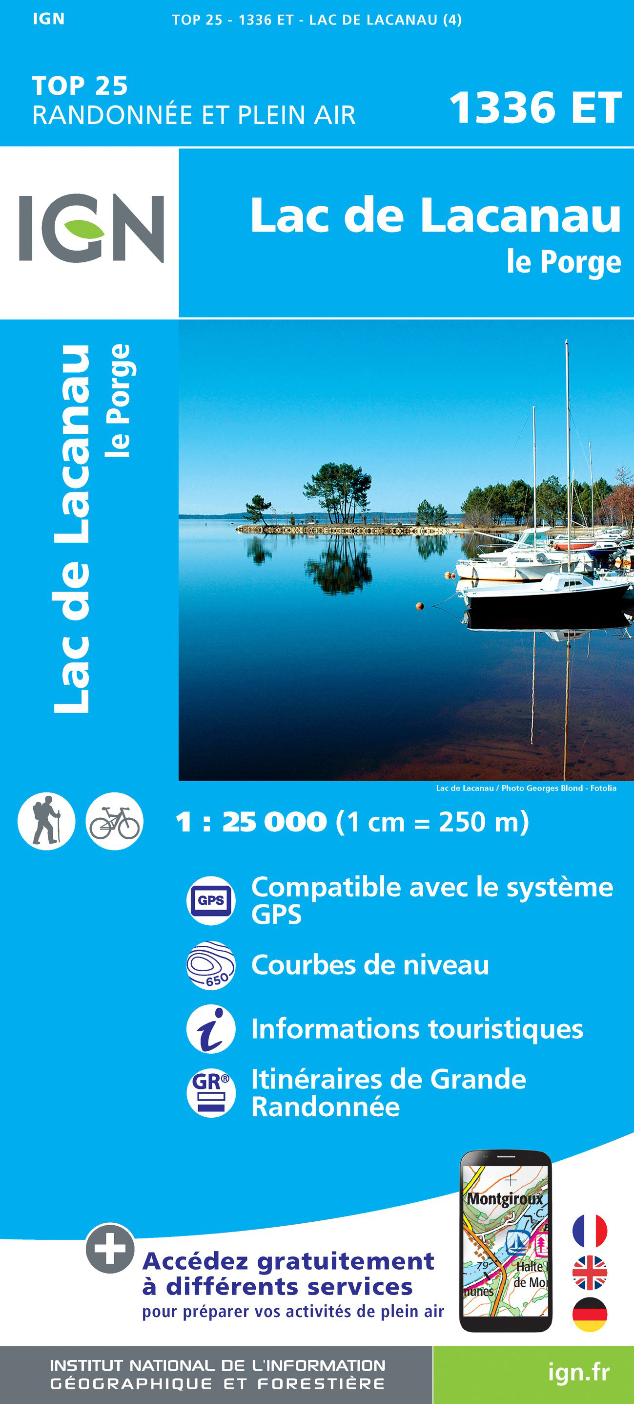 Online bestellen: Wandelkaart - Topografische kaart 1336ET Lac de Lacanau & Le Porge | IGN - Institut Géographique National
