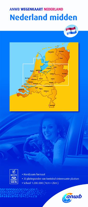 Online bestellen: Wegenkaart - landkaart Nederland Midden | ANWB Media