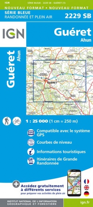 Online bestellen: Wandelkaart - Topografische kaart 2229SB Ahun - Gueret | IGN - Institut Géographique National