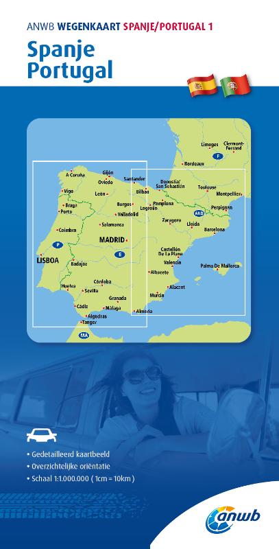 Online bestellen: Wegenkaart - landkaart 1 Spanje en Portugal | ANWB Media