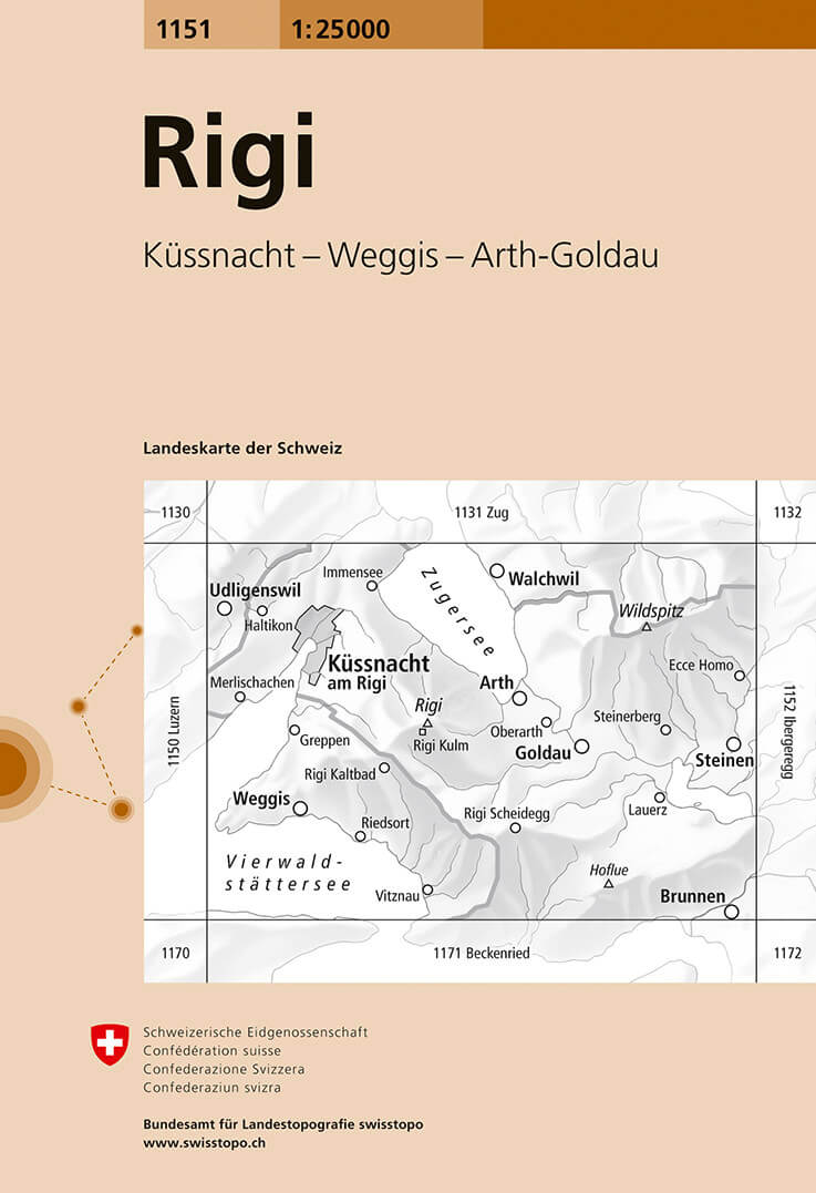 Online bestellen: Wandelkaart - Topografische kaart 1151 Rigi | Swisstopo
