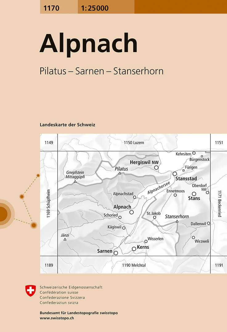 Online bestellen: Wandelkaart - Topografische kaart 1170 Alpnach | Swisstopo