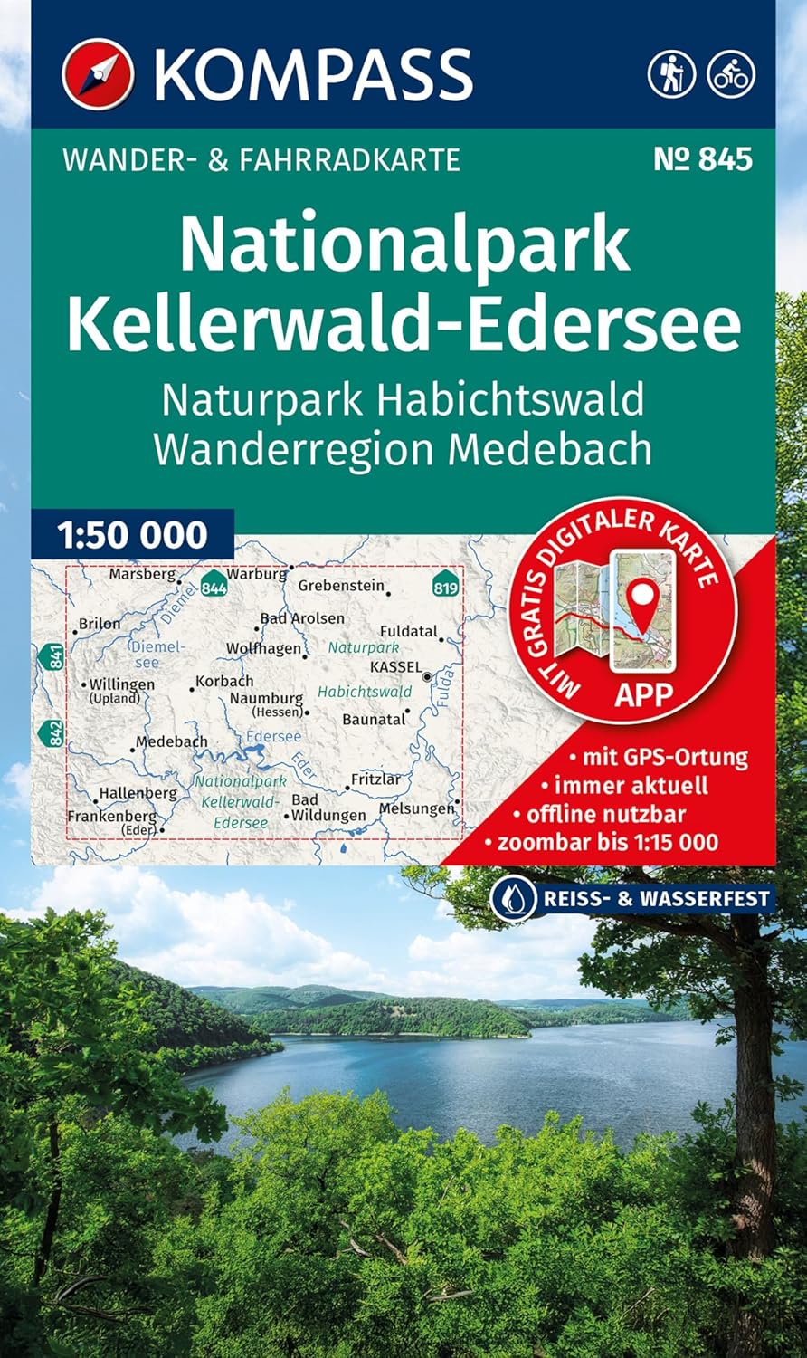 Wandelkaart 845 Nationalpark Kellerwald-Edersee | Kompass