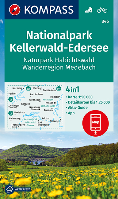 Online bestellen: Wandelkaart 845 Nationalpark Kellerwald-Edersee | Kompass
