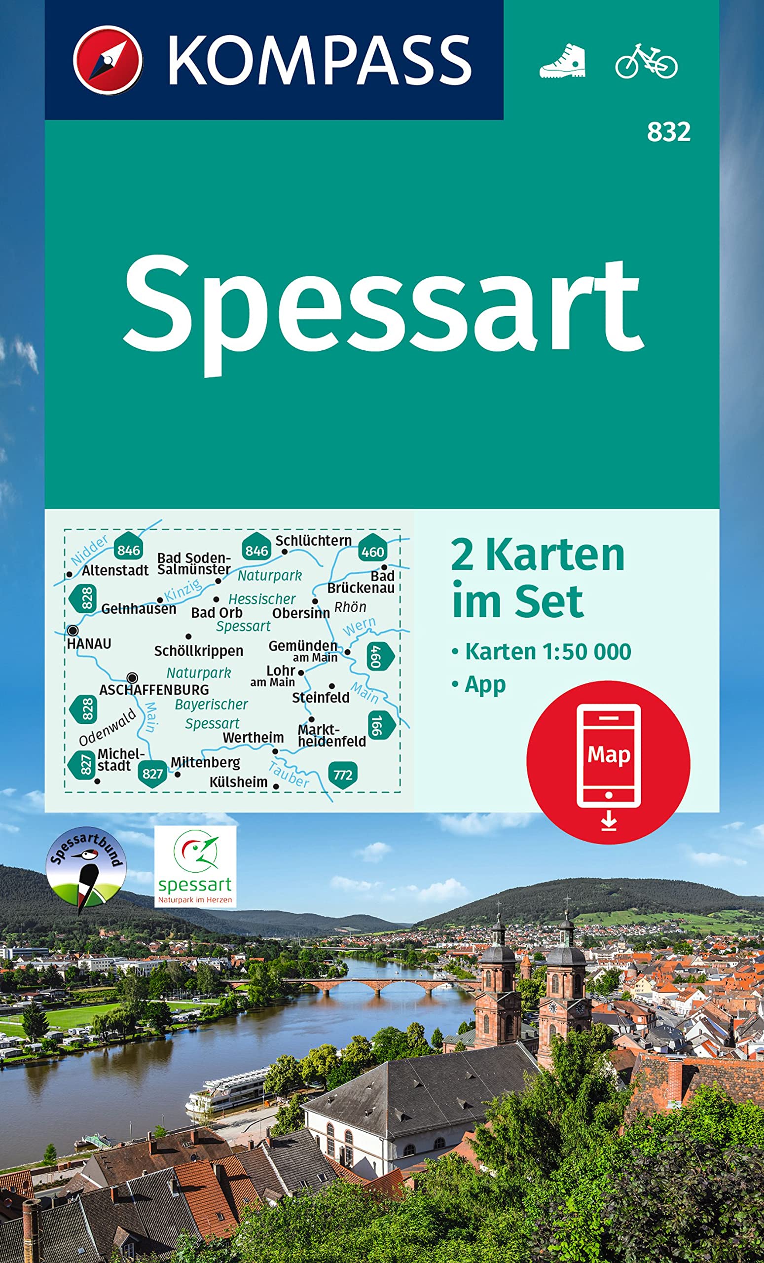 Online bestellen: Wandelkaart 832 Spessart | Kompass