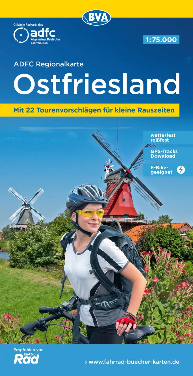 Online bestellen: Fietskaart ADFC Regionalkarte Ostfriesland | BVA BikeMedia