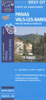 Wandelkaart 2937 OT - 2937OT Privas, Vals-les-Bains topografische kaart | IGN | 