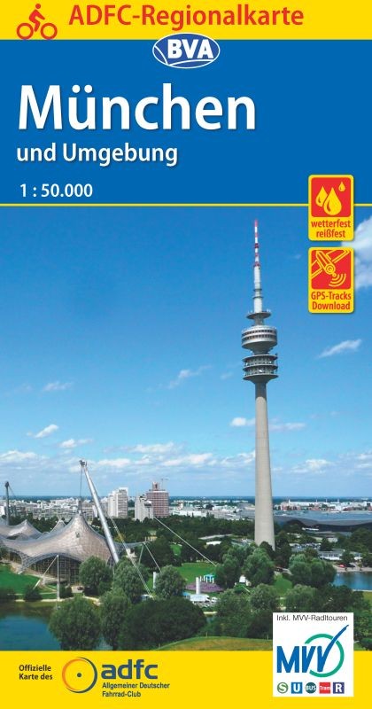 Online bestellen: Fietskaart ADFC Regionalkarte München und Umgebung | BVA BikeMedia
