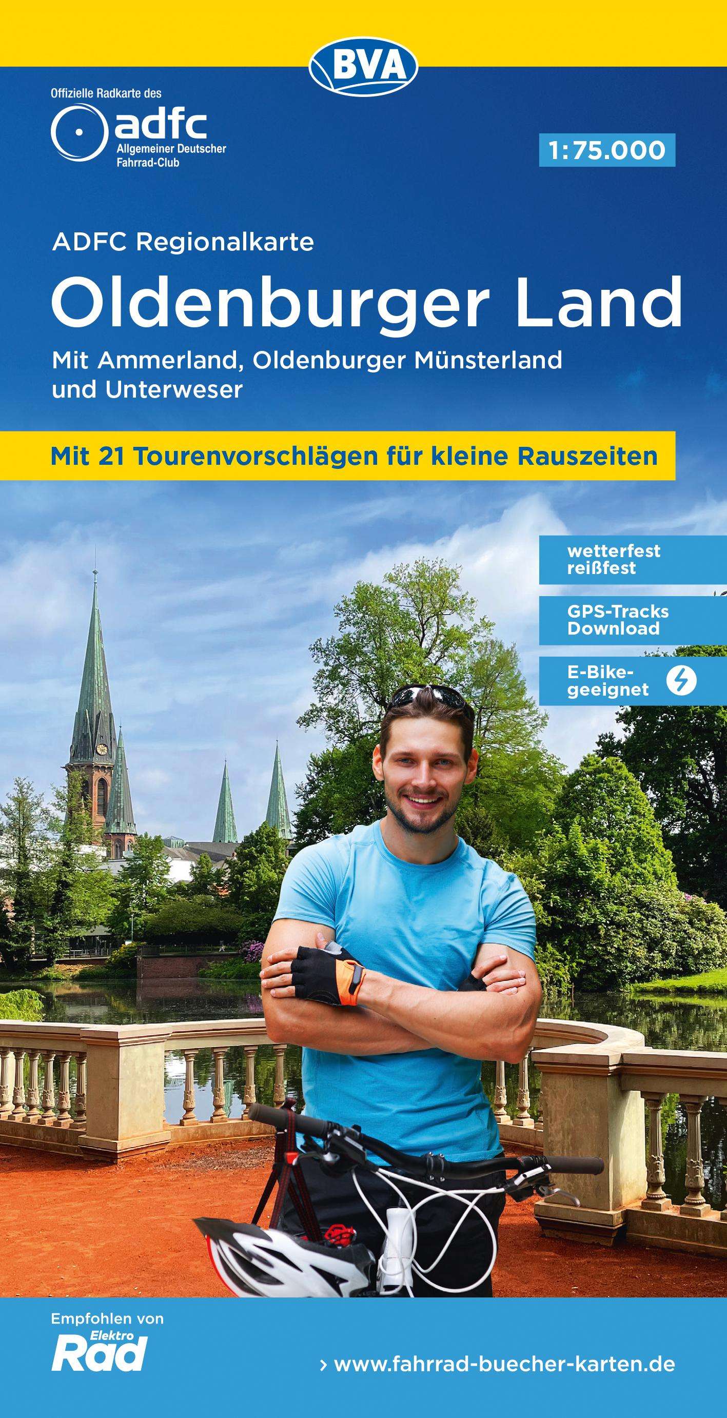 Online bestellen: Fietskaart ADFC Regionalkarte Oldenburger Land | BVA BikeMedia