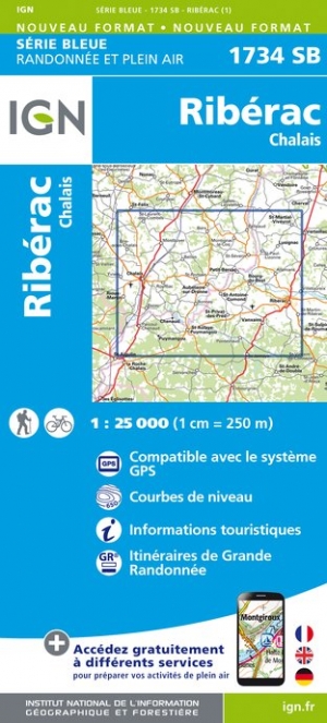 Online bestellen: Wandelkaart - Topografische kaart 1734SB Ribérac - Chalais | IGN - Institut Géographique National