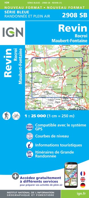 Online bestellen: Wandelkaart - Topografische kaart 2908SB Revin, Rocroi, Maubert-Fontaine | IGN - Institut Géographique National