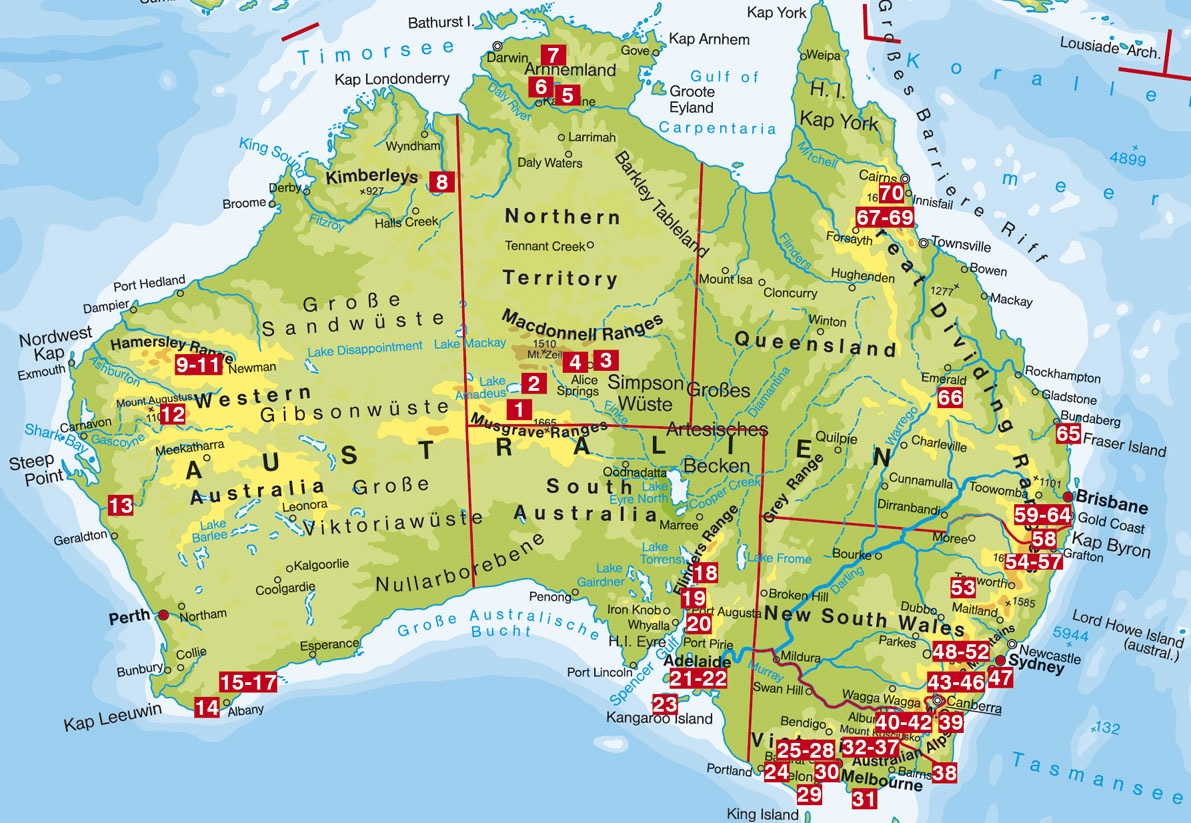 Карта австралии на английском языке