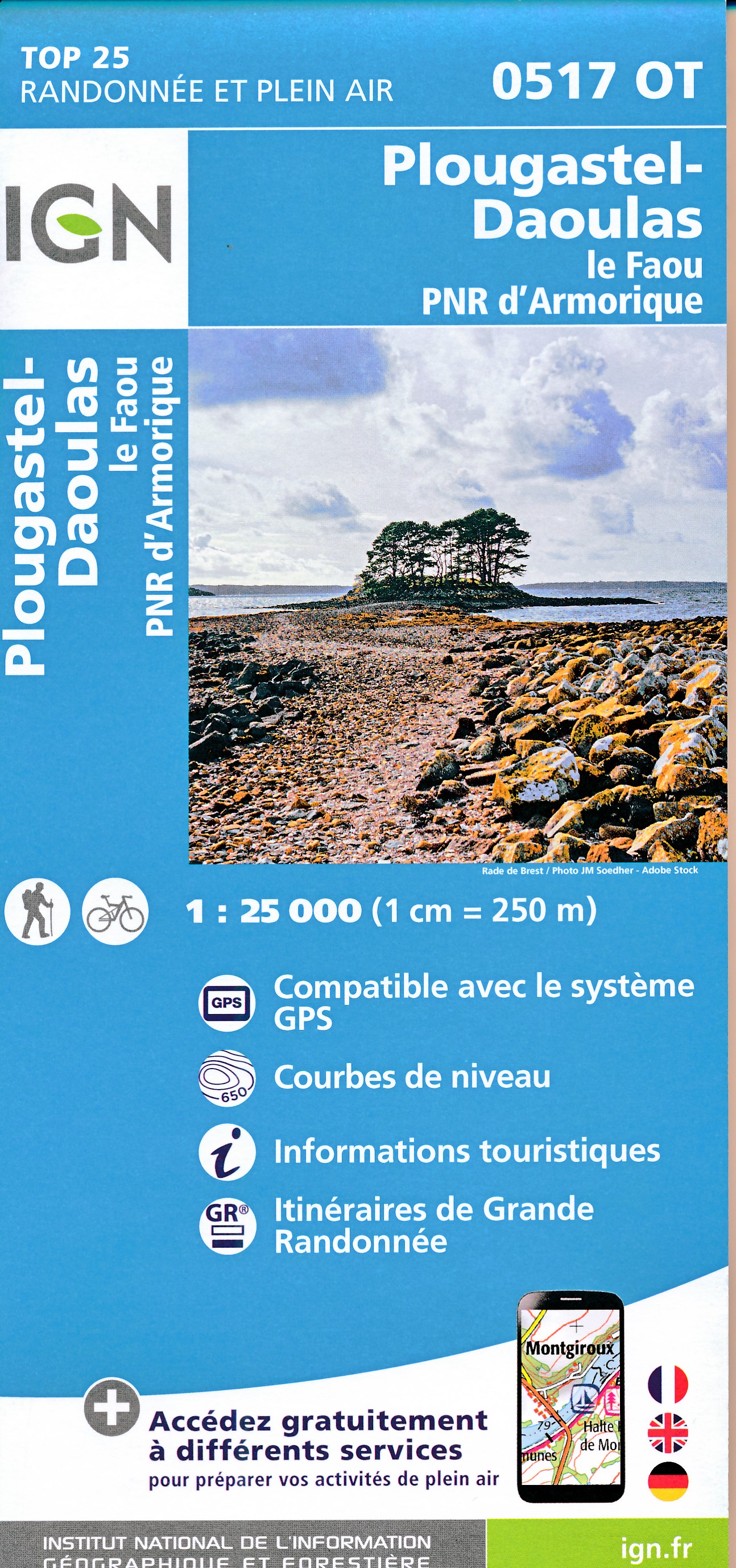 Online bestellen: Wandelkaart - Topografische kaart 0517OT Plougastel, Daoulas, Le Faou, PNR D'Armorique | IGN - Institut Géographique National