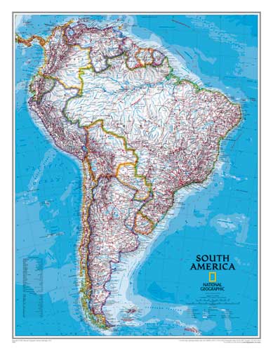 Wandkaart Zuid Amerika - South America papieren versie | National Geographic | 