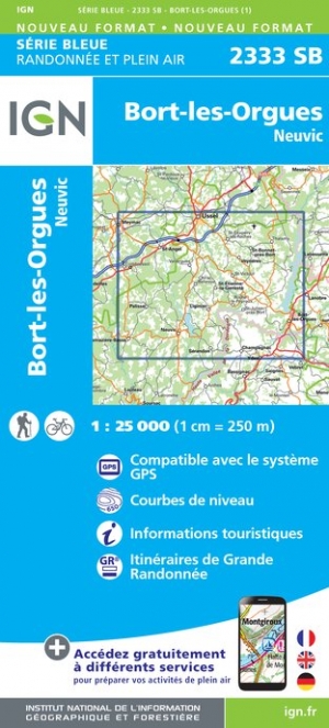 Online bestellen: Wandelkaart - Topografische kaart 2333SB Bort-les-Orgues | IGN - Institut Géographique National