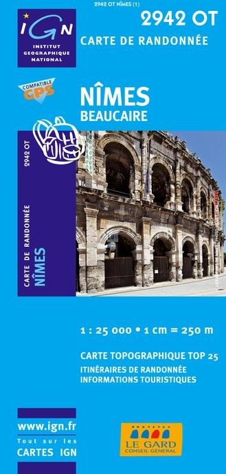 Wandelkaart 2942OT - 2942 OT Nîmes, Beaucaire topografische kaart | Institut Géographique National IGN |