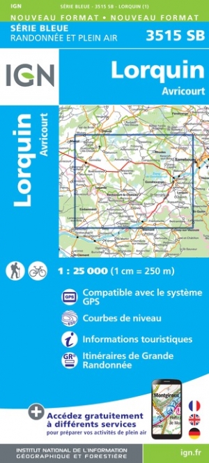Online bestellen: Wandelkaart - Topografische kaart 3515SB Lorquin - Avricourt | IGN - Institut Géographique National