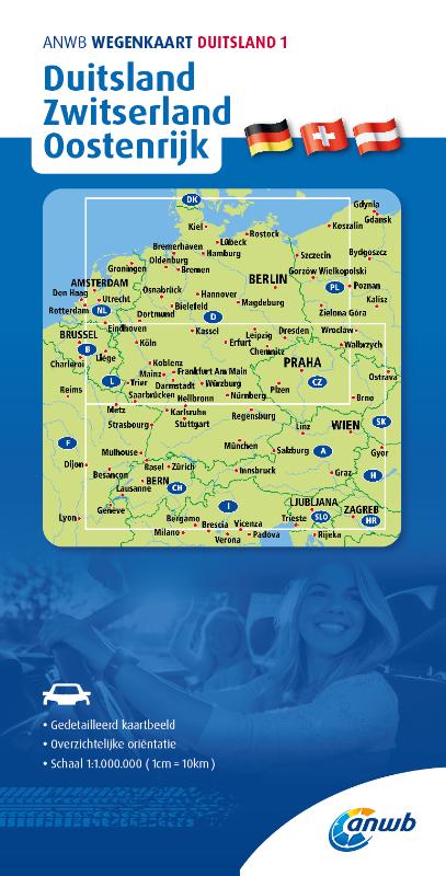 Online bestellen: Wegenkaart - landkaart 1 Duitsland - Zwitserland - Oostenrijk | ANWB Media