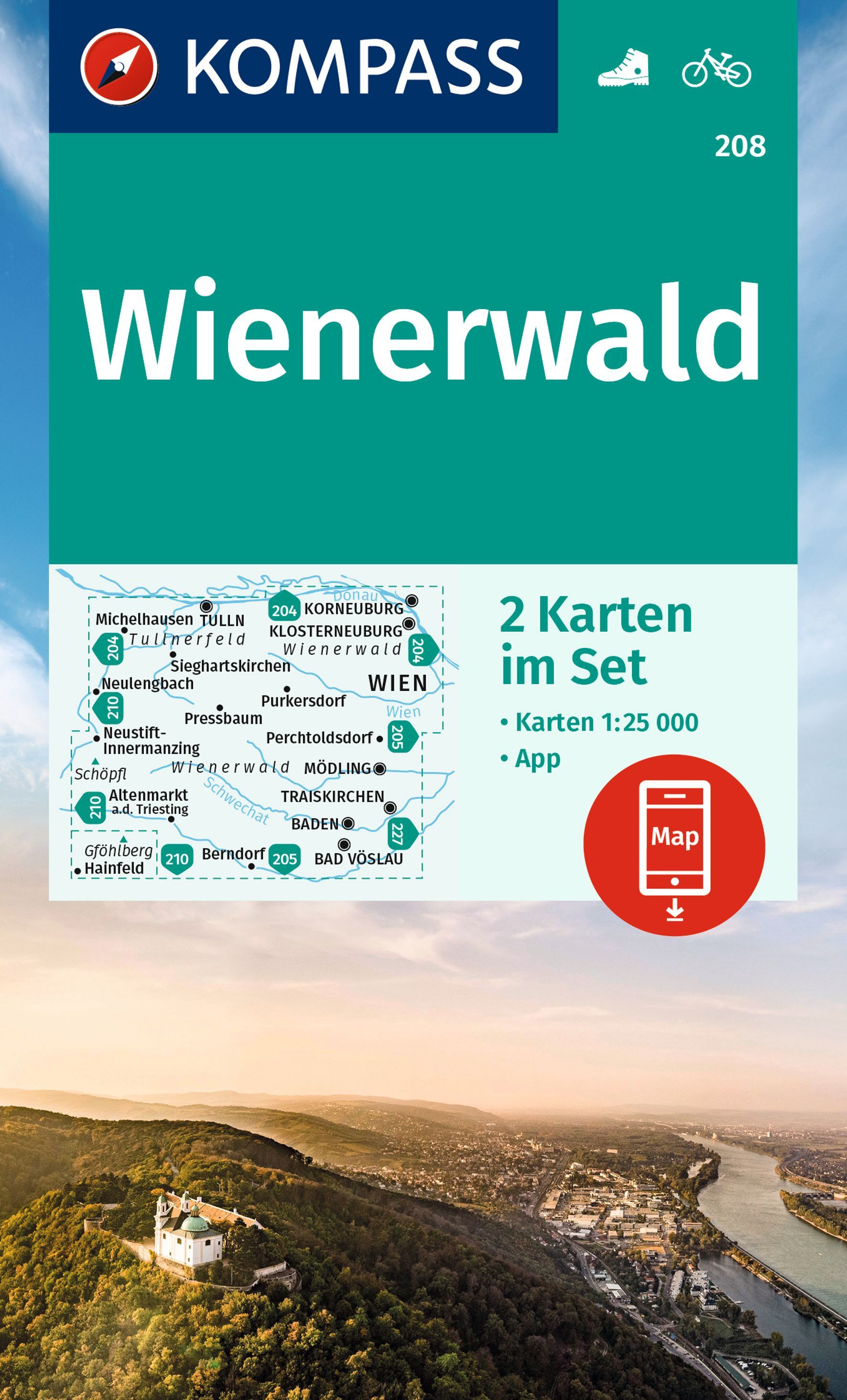 Online bestellen: Wandelkaart 208 Wienerwald | Kompass