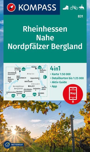 Online bestellen: Wandelkaart 831 Rheinhessen - Nahe - Nordpfälzer Bergland | Kompass