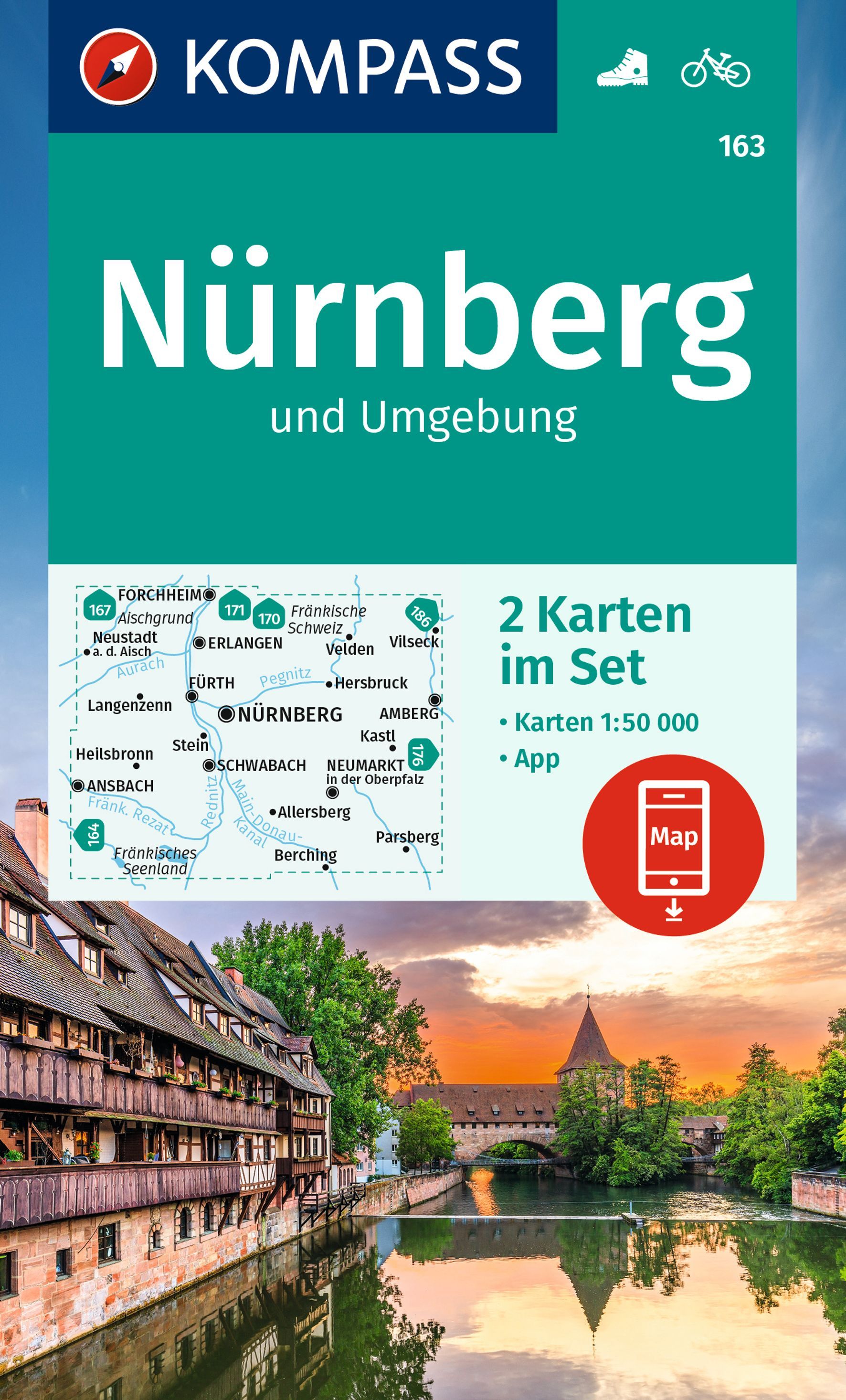 Online bestellen: Wandelkaart 163 Nürnberg | Kompass