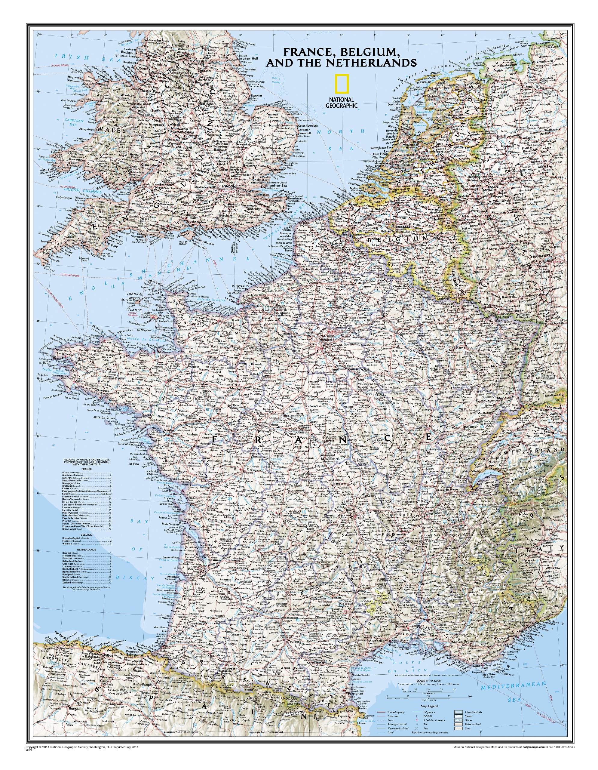 Online bestellen: Wandkaart Frankrijk, België en Nederland, 60 x 77 cm | National Geographic