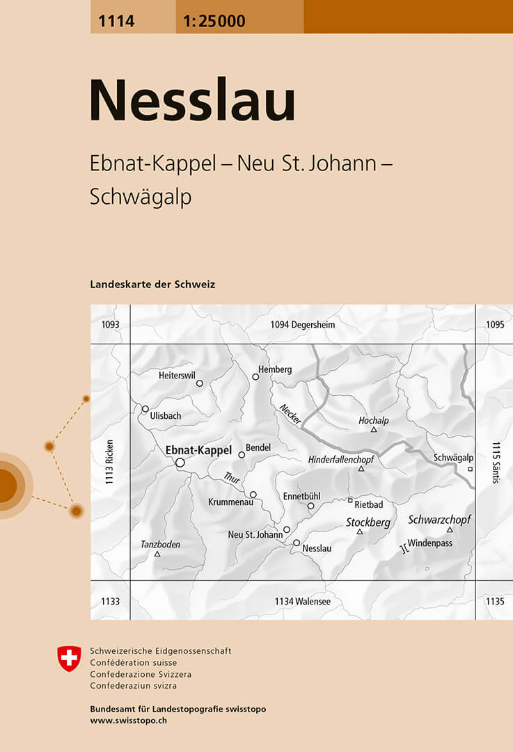 Online bestellen: Wandelkaart - Topografische kaart 1114 Nesslau | Swisstopo