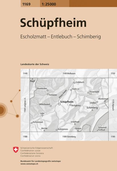 Online bestellen: Wandelkaart - Topografische kaart 1169 Schüpfheim | Swisstopo