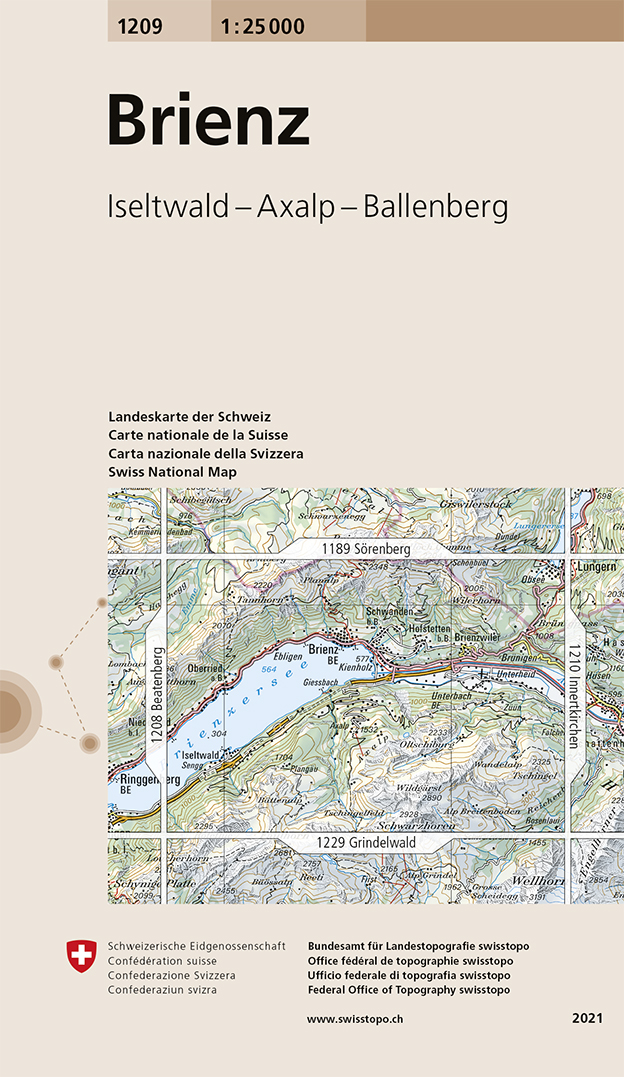 Online bestellen: Wandelkaart - Topografische kaart 1209 Brienz | Swisstopo