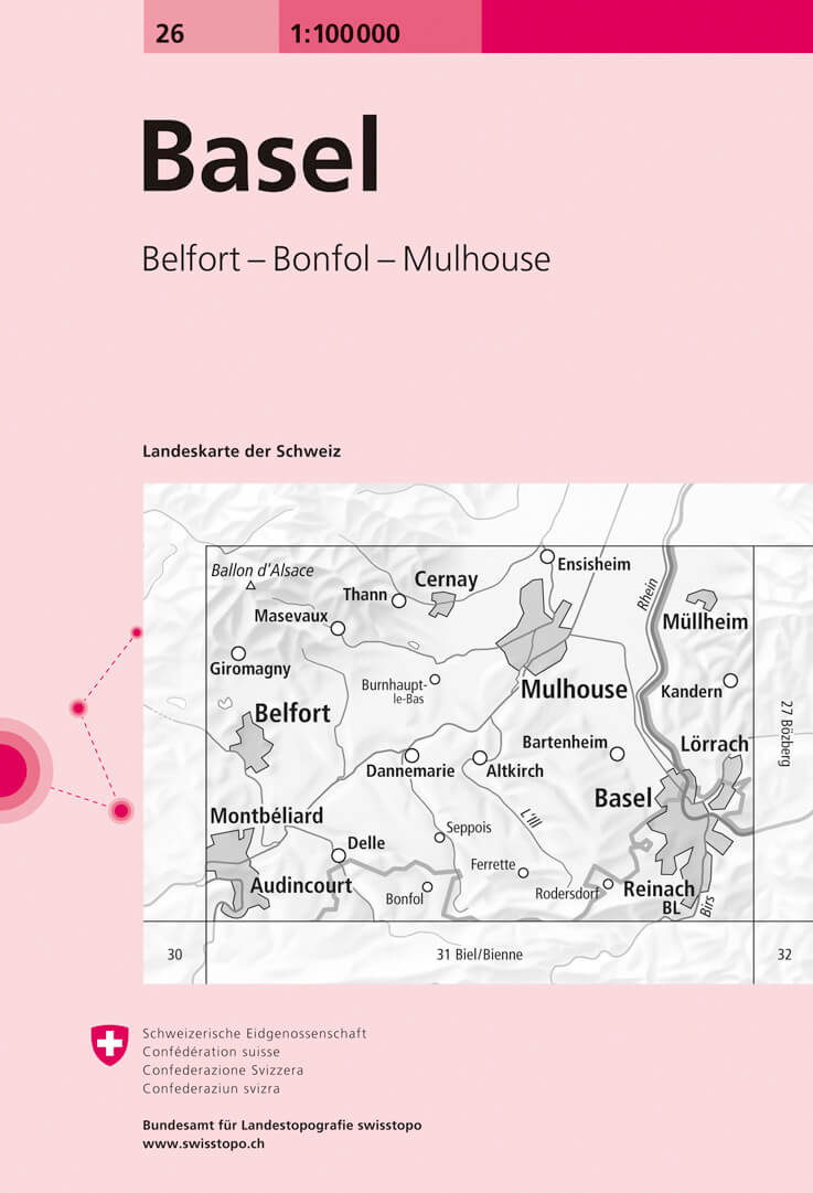 Online bestellen: Fietskaart - Topografische kaart - Wegenkaart - landkaart 26 Basel | Swisstopo